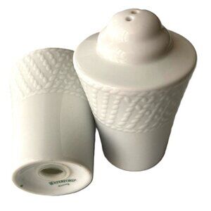 WATERFORD White Elegant Ceramic Salt and Pepper Shakers Basket Weave Design